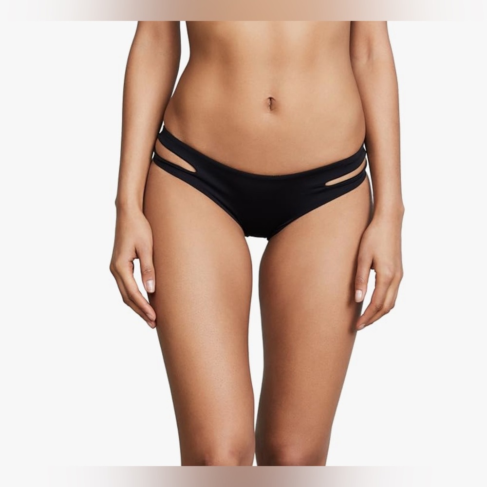 L*SPACE Estella Hipster Cutout Hip Bikini Bottom XL Black Full-Cut Back     NWOT